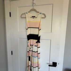 Banana Republic Striped Sleeveless Maxi Dress in Pink, Black & Cream